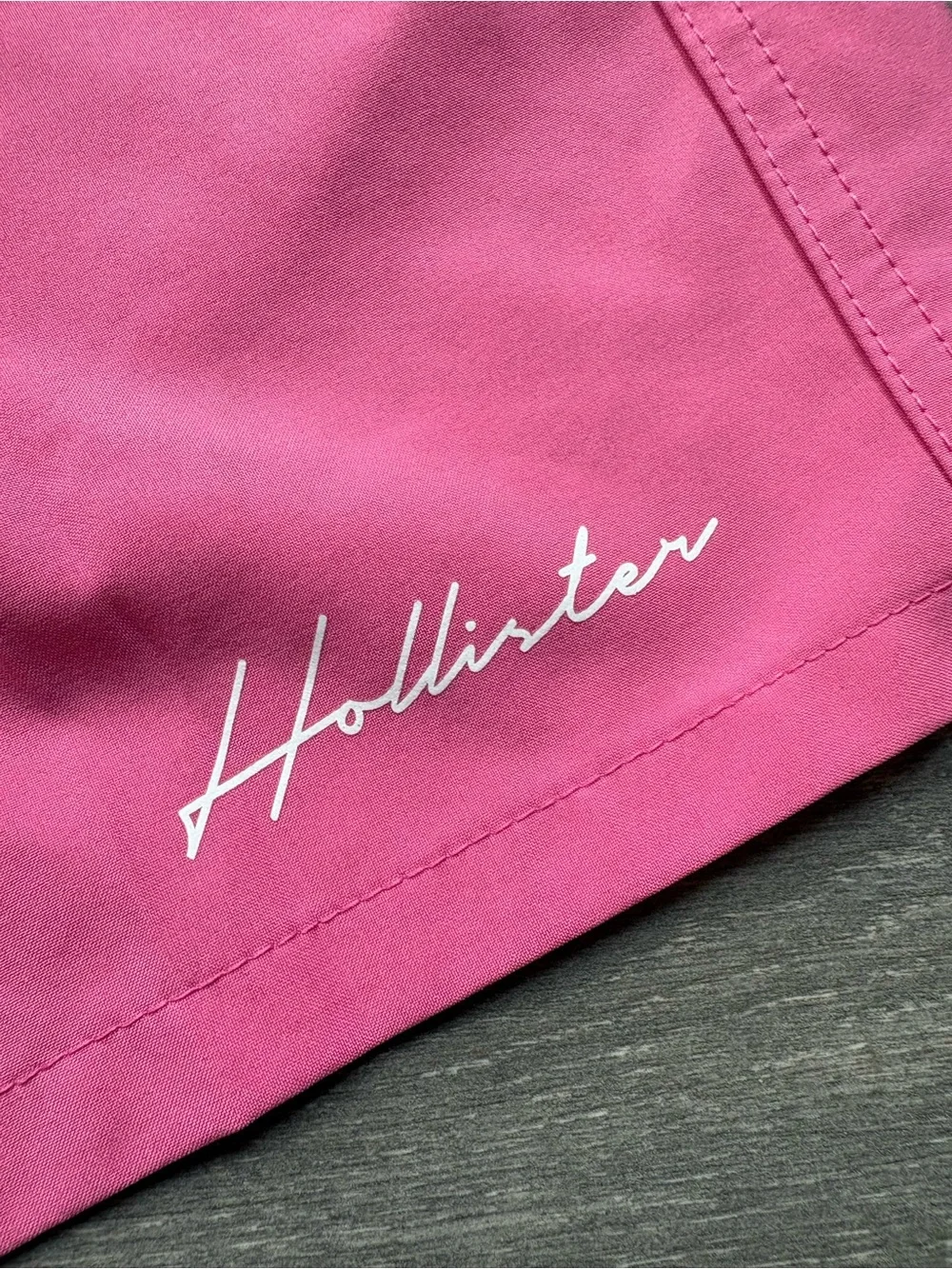 Hollister Men's Bright Pink Swim Trunks with Drawstring